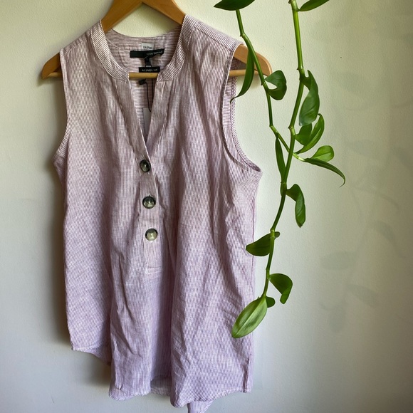 Harve Benard Linen Red & White Striped Tank Top - Picture 2 of 10